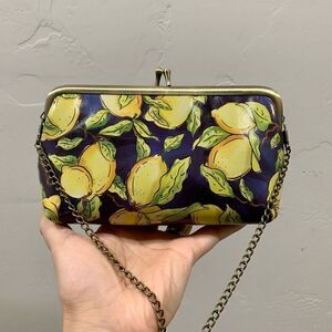 Handmade Cowhide Lemon Print Kisslock Small Clutch/Cosmetic bag/Phone Case